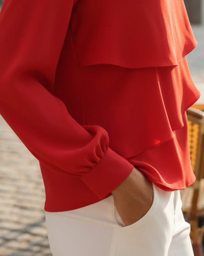 Double-Layered V-Neck Cake Blouse