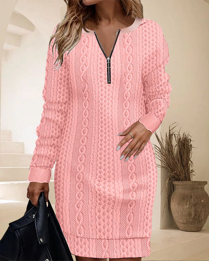 Zipper casual long sleeve dress