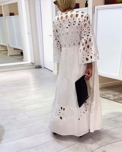 Elegant Solid Color Lace Hole Dress