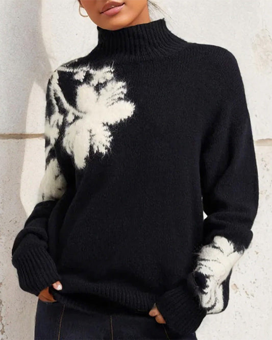 Modern Floral Print Long Sleeve Sweater