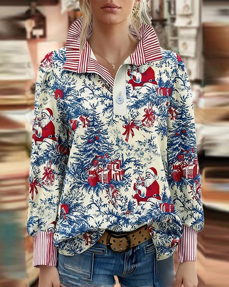 Christmas Print Fashion Long Sleeve Shirt