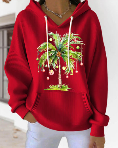 Hooded Casual Palm Tree Print Sweatshirt