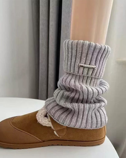 Women's Basic Solid Metal Label Decor Leg Warmers, Minimalist Womenswear