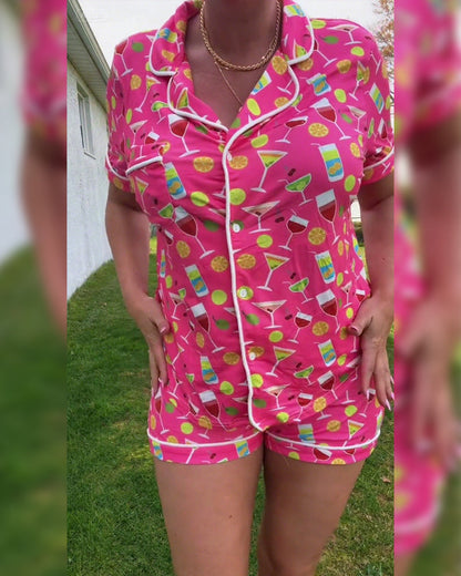 Wine Bottle Print Casual Two-Piece Sets