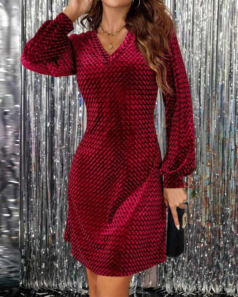Elegant V-Neck Lantern Sleeve Dress