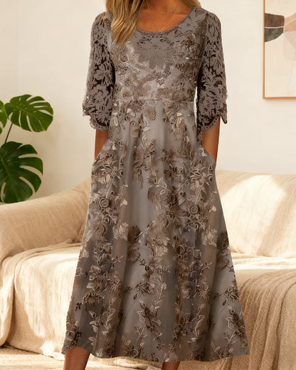 Round Neck Three-Quarter Sleeve Dress