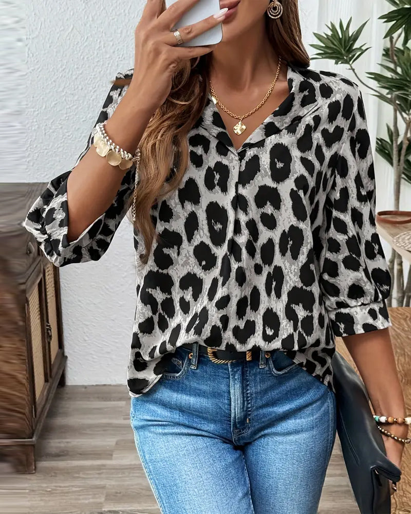Half-Sleeved Leopard Print Loose Blouse