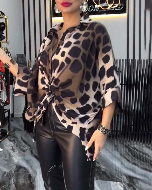Lapel leopard print blouse