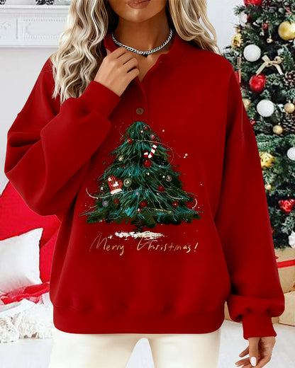 Christmas Tree Print Crew Neck Sweatshirt