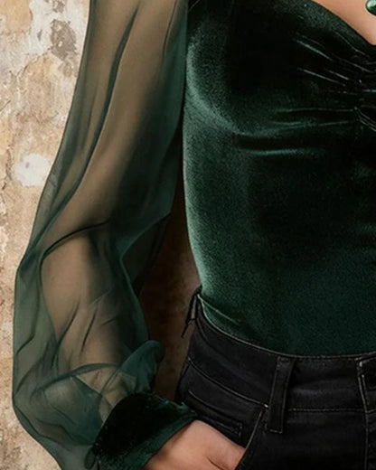 Solid Color Puff Sleeve Blouse