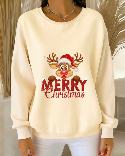Long-Sleeved Loose-Fitting Printed Sweatshirt