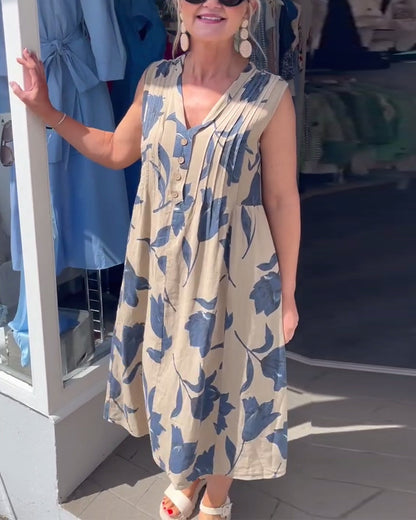 V-Neck Sleeveless Printed Dress