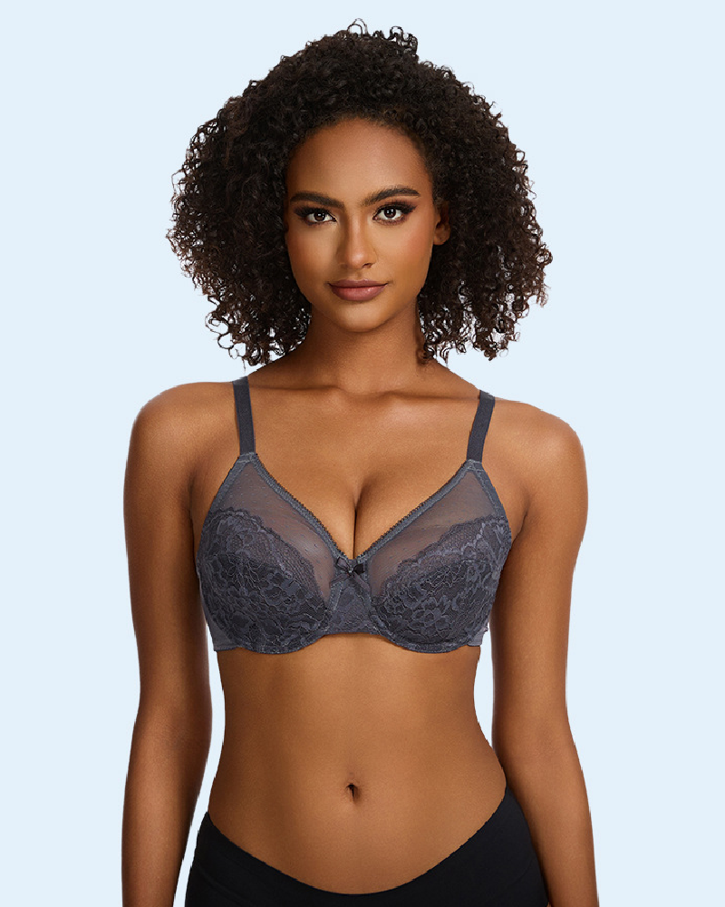 Mesh Lace Gathered Bra