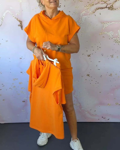 Loose solid color hooded short-sleeve set