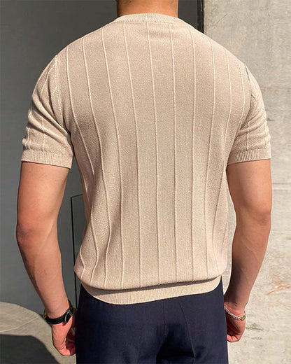 Men's Crew Neck Short Sleeve Breathable Knitted T-Shirt