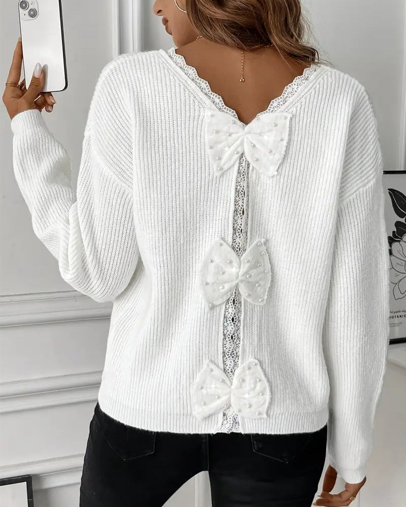 Long-Sleeved Back Bow Pullover