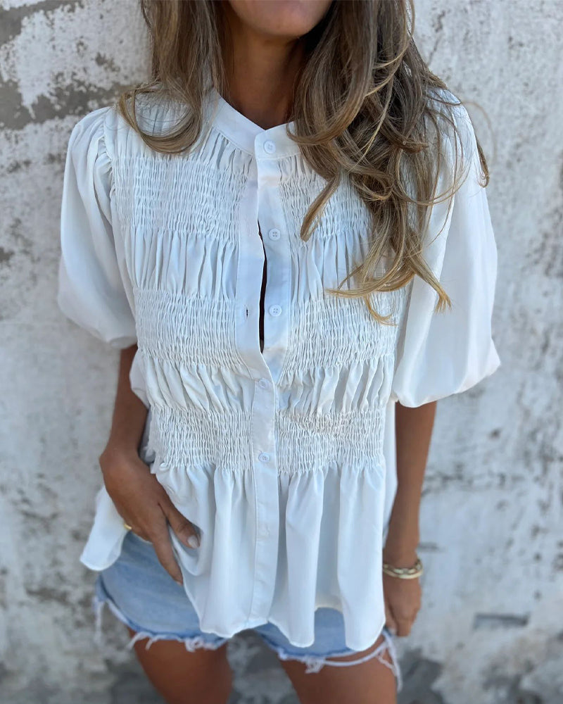 Casual Fashion Short Sleeve Solid Color Blouse