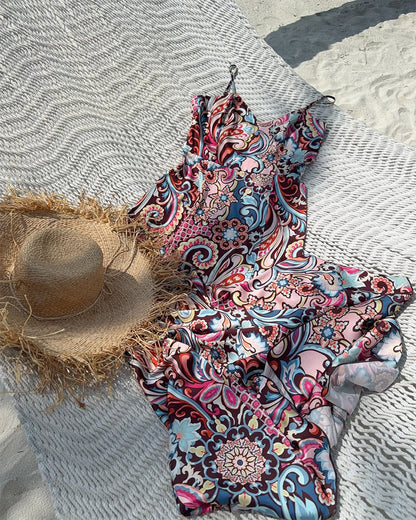 Beach Vacation Printed Sling Dress