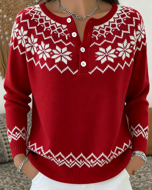 Snowflake Jacquard Half-Open Pullover