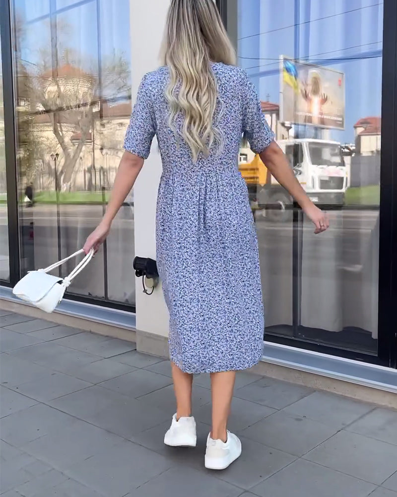 Mid-sleeve button floral dress