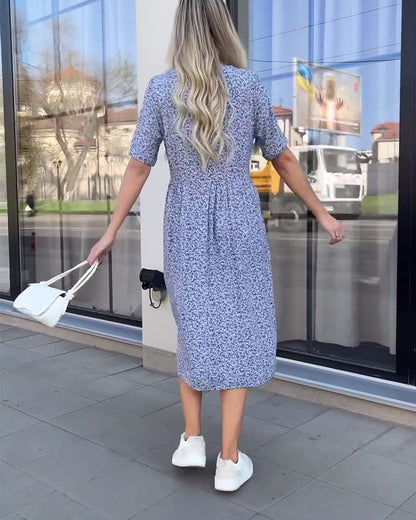 Mid-sleeve button floral dress