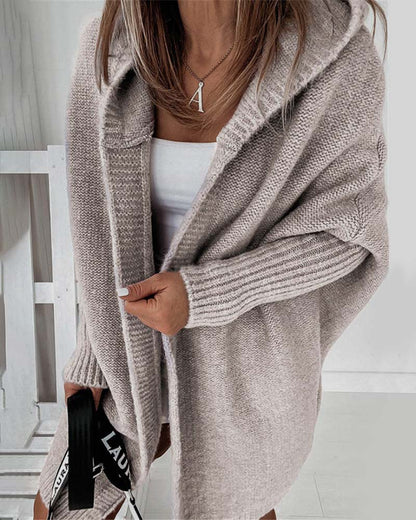 Simple solid color bat hooded cardigan