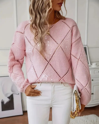 Elegant Hollow-Out Sequin Pullover