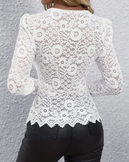 Elegant V-Neck Lace-Trimmed T-Shirt