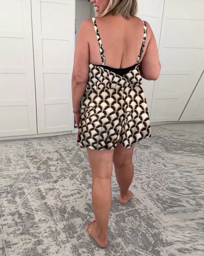 Sleeveless Geometric Two-piece Swimsuit