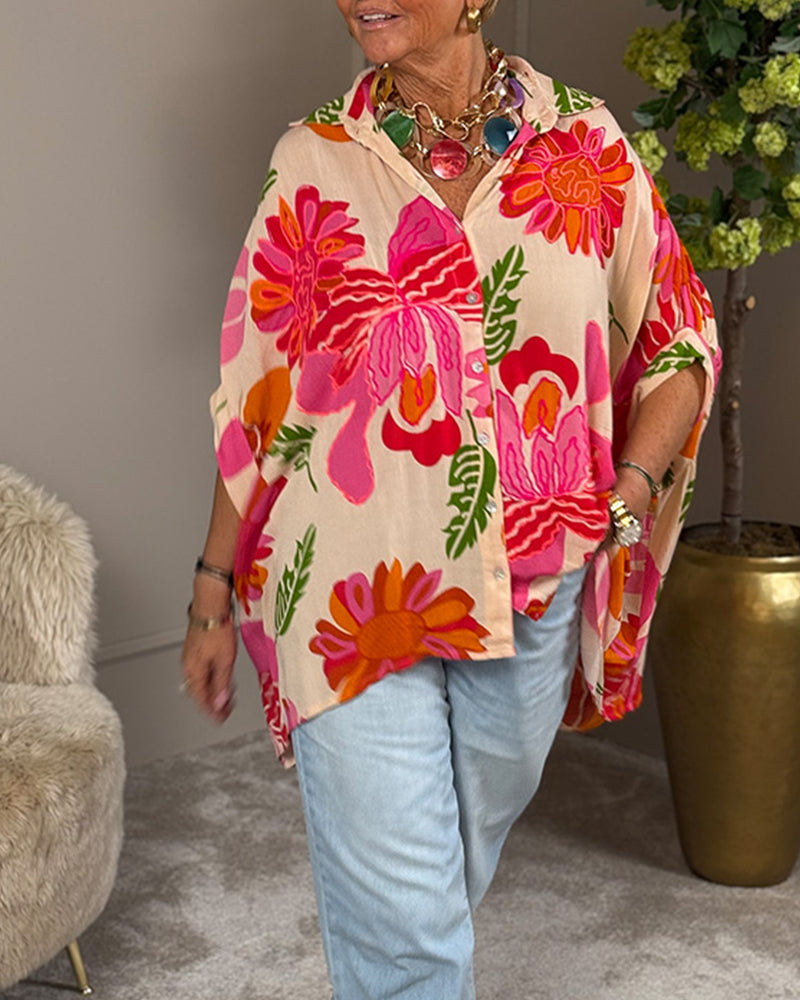 Lapel Floral Asymmetric Blouse