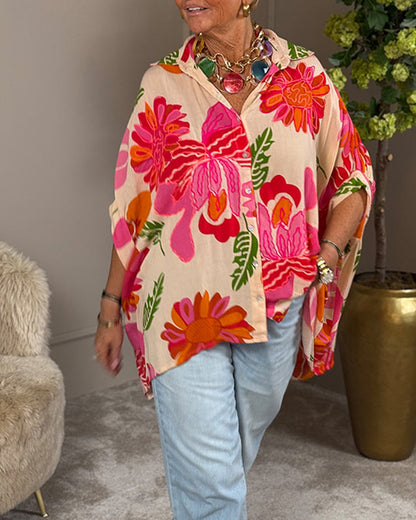 Lapel Floral Asymmetric Blouse