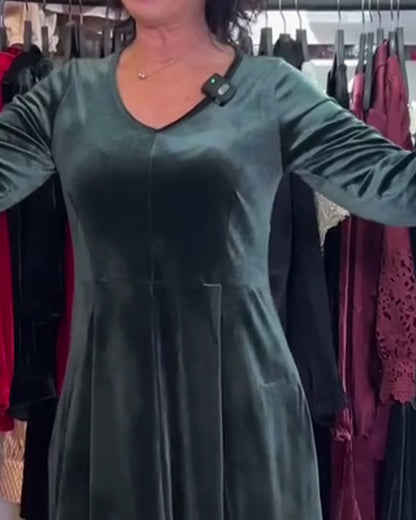 V-Neck Velvet Maxi Dress