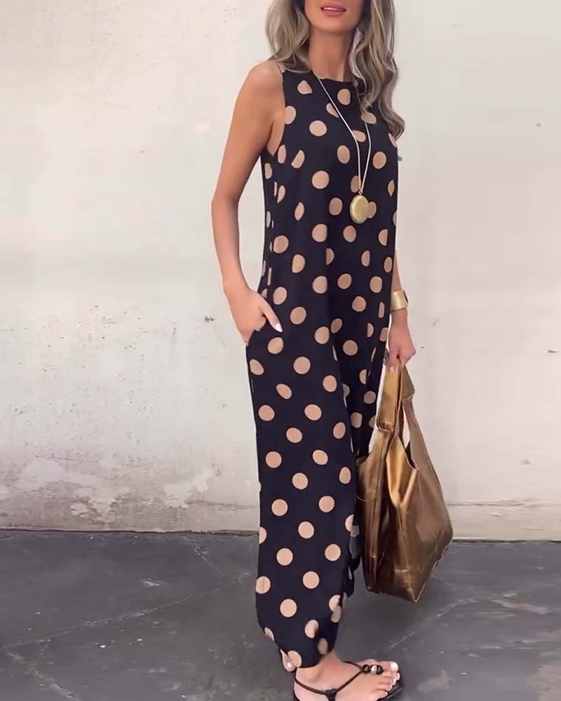 Sleeveless Polka Dot Slit Maxi Dress