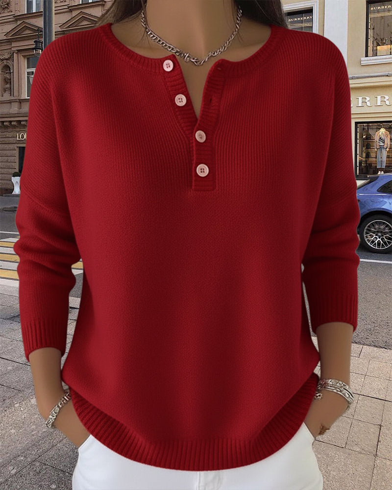 Long-Sleeved Button-Down Solid Color Jumper
