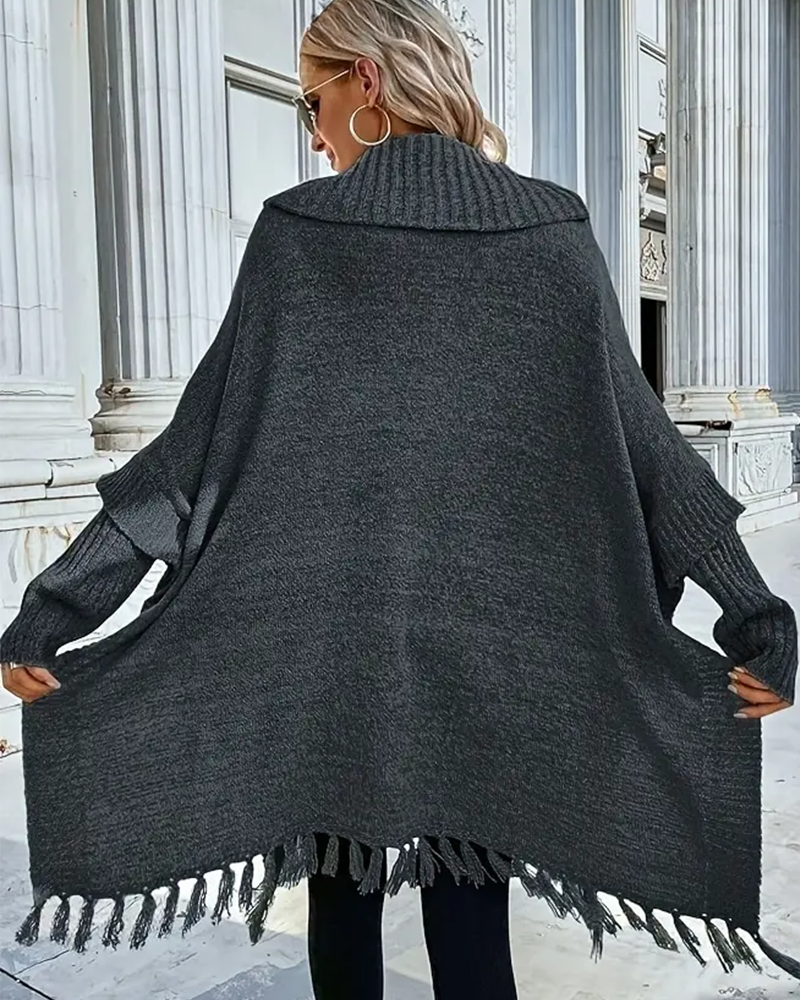 Turtleneck Batwing Sleeve Tassel Jumper