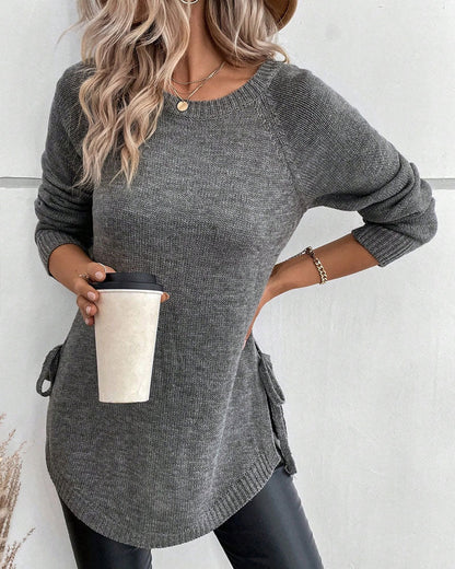 Raglan Sleeve Knot Side Sweater