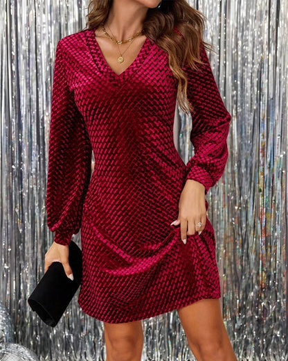 Elegant V-Neck Lantern Sleeve Dress