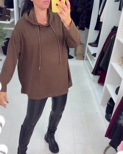 Irregular Loose Solid Color Long-Sleeved Hoodie
