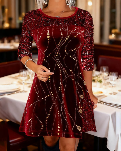 Sequined Velvet Paneled Dress