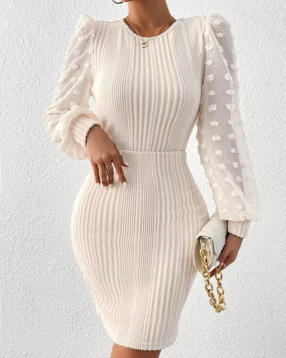 Elegant Three-Dimensional Floral Patchwork Waist Dress