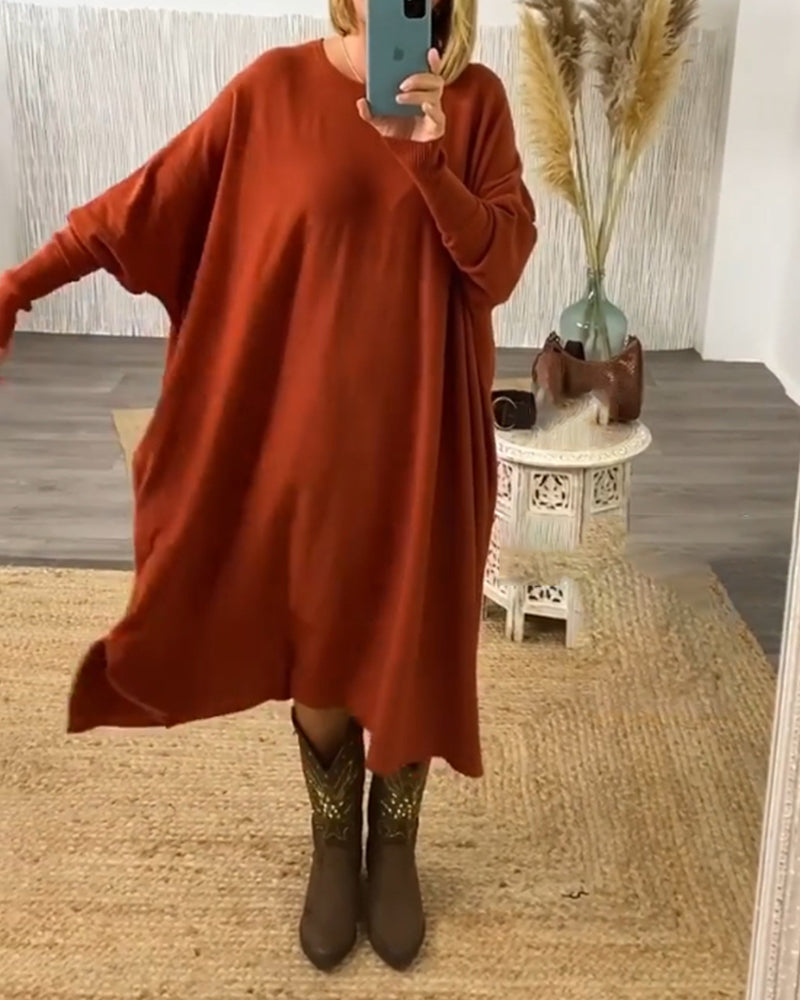 Solid color bat sleeve sweater dress