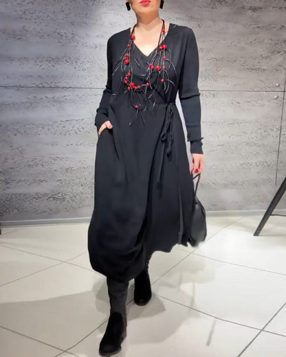 Solid color belted dress