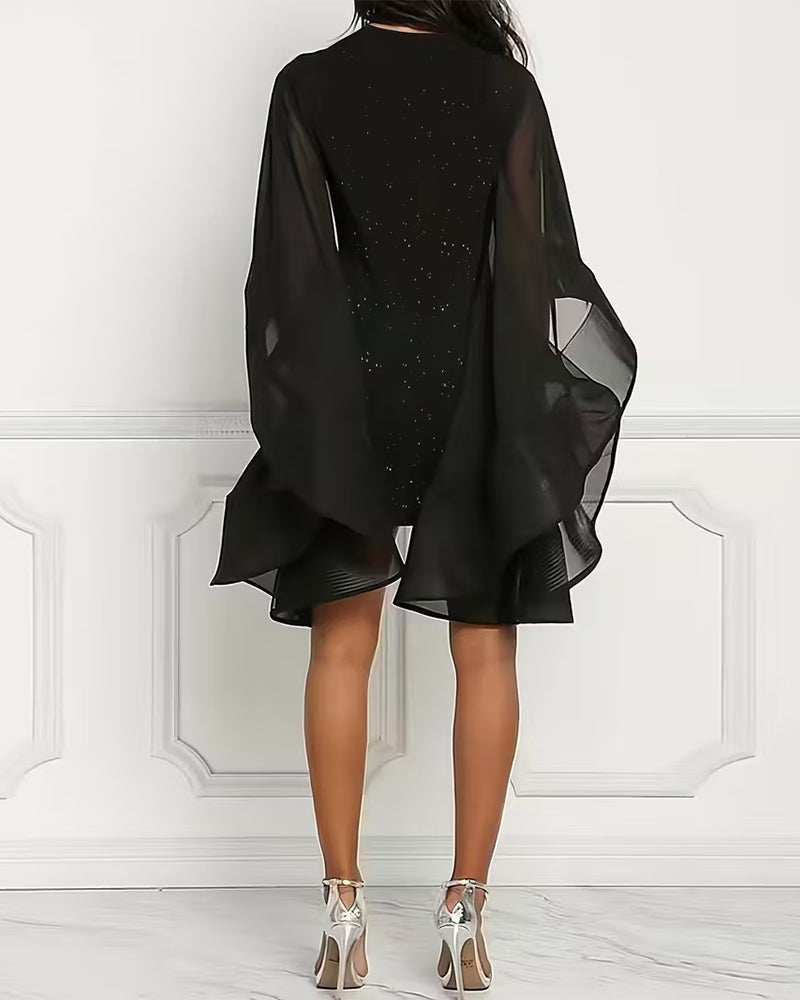 Glittery Round Neck Batwing Sleeves Dress