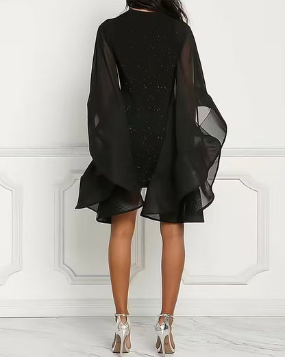 Glittery Round Neck Batwing Sleeves Dress