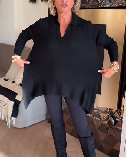 Irregular Lapel Long-Sleeved Top