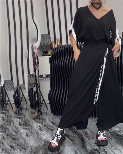 V-Neck Irregular Loose Trousers Suit
