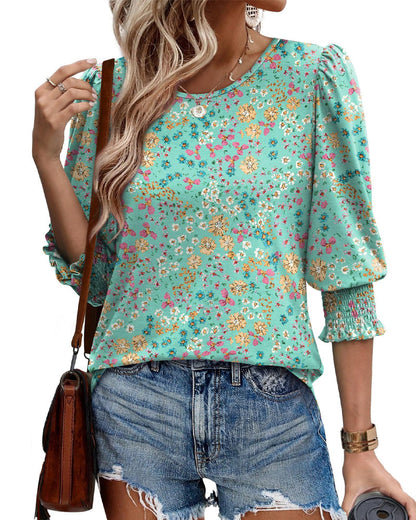 Puff Sleeve Printed Blouse