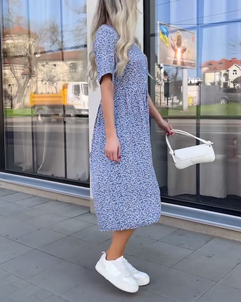 Mid-sleeve button floral dress