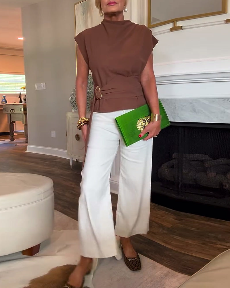 Temperament Waist Solid Color Blouse