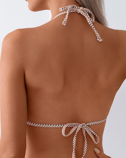 Two-Piece Retro Print Halter Neck Triangle Swimsuit